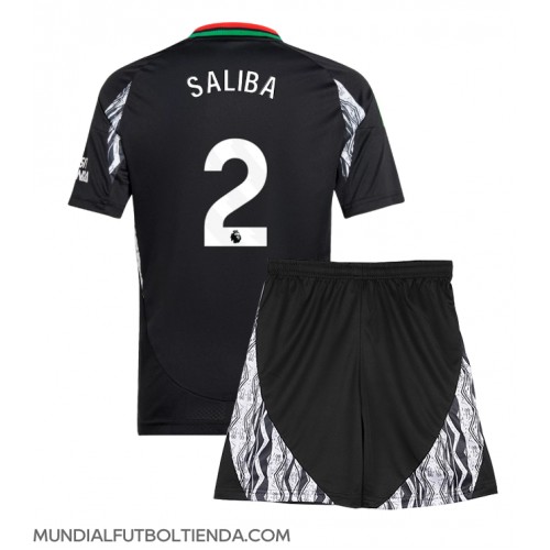 Camiseta Arsenal William Saliba #2 Segunda Equipación Replica 2024-25 para niños mangas cortas (+ Pantalones cortos)